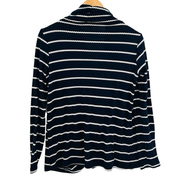 Fever Womens Striped Shawl Collar Pullover Top faux layer navy white size small - Picture 4 of 7